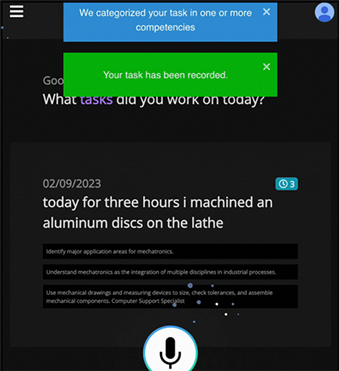 VELA mobile capture interface for on-the-job training logging